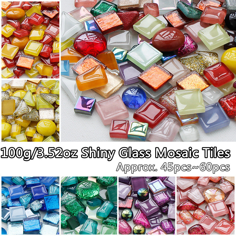 100g/3.52oz Glass Mosaic Tiles Multi Shape/Color Mixed Tiles Diversified Mosaic Materials DIY Crafts Stones
