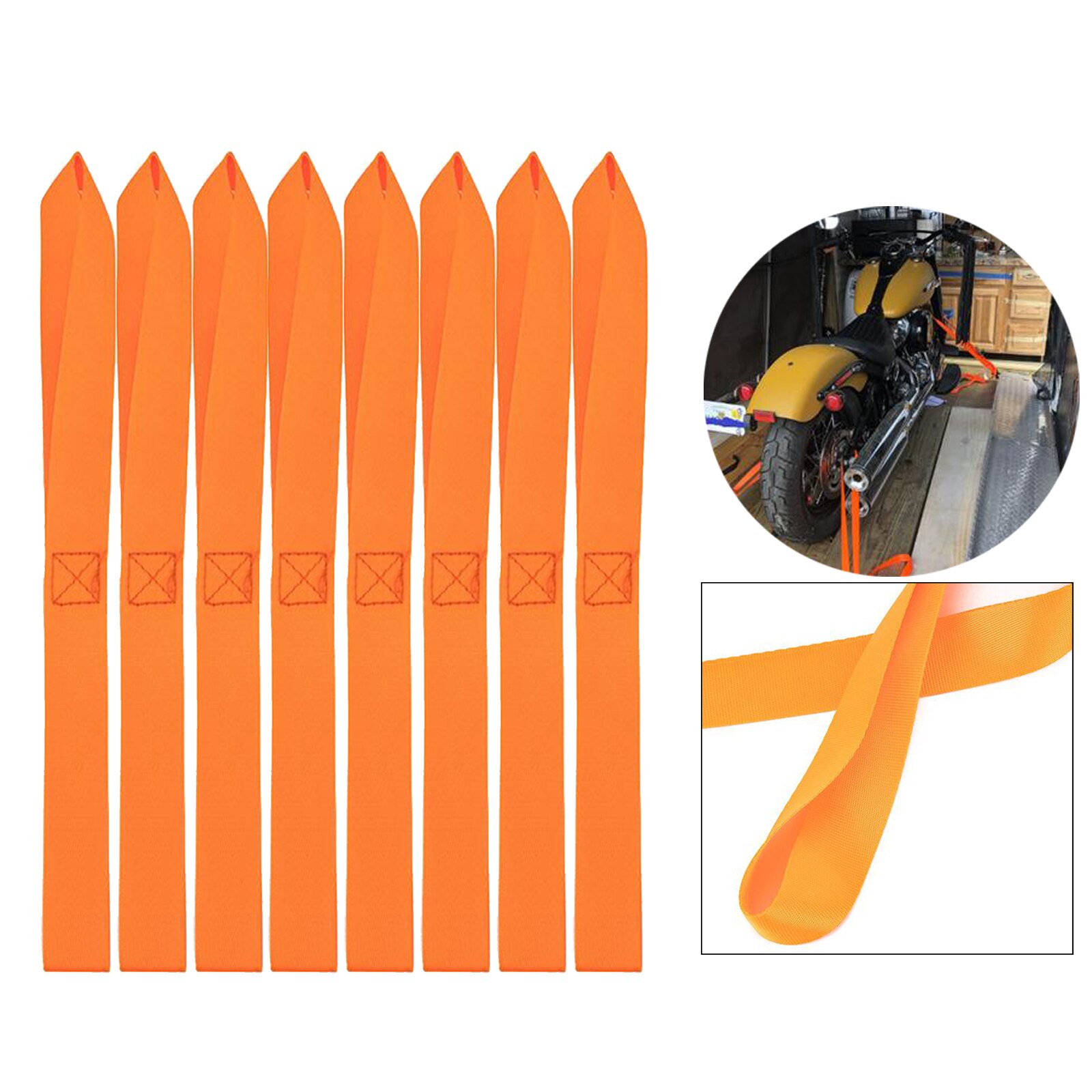 8Pieces Orange Loop Tie Down Strap for Motorcycle Snowmobile Ratchet Towing Cargo