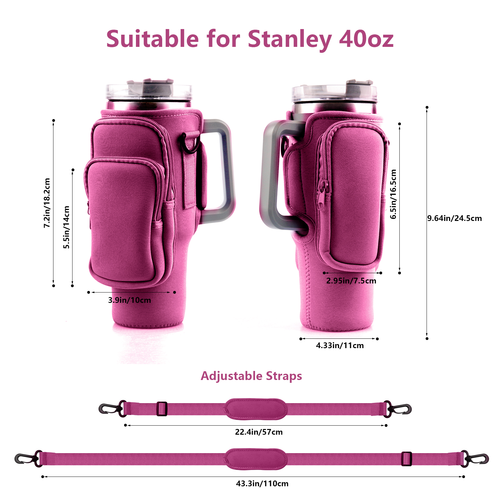 30oz 40oz Neopreen Waterfles Cover voor Stanley Quencher Cup Geïsoleerde antislip Anti-val Beschermhoes met riemzak