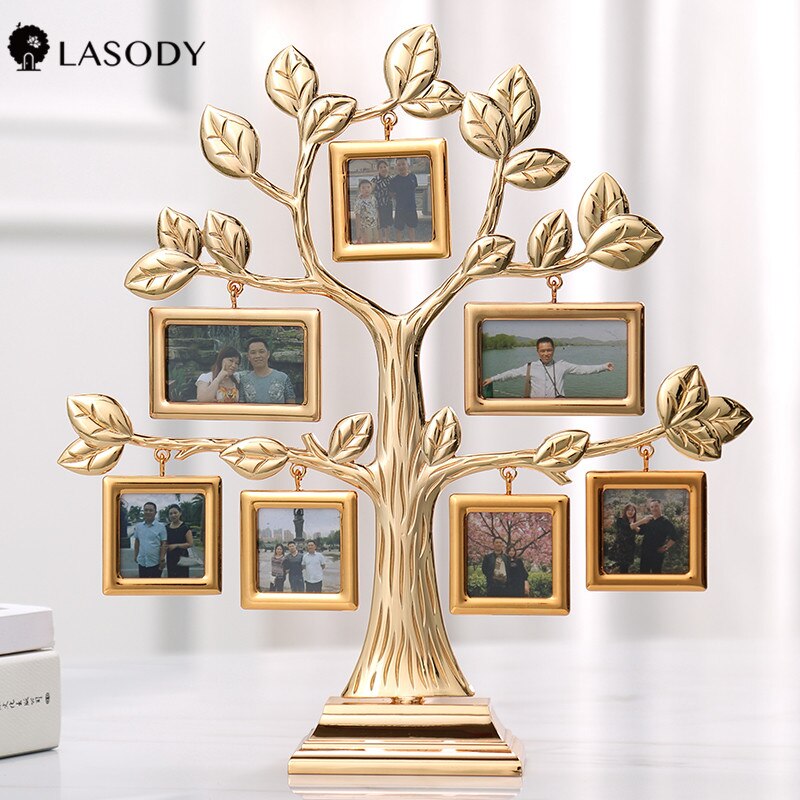 Zinc Alloy Photo Frame Family Tree Frame Photo Frame Metal Tree Shape Crafts with 7 Hanging Picture Photo Frames: Default Title