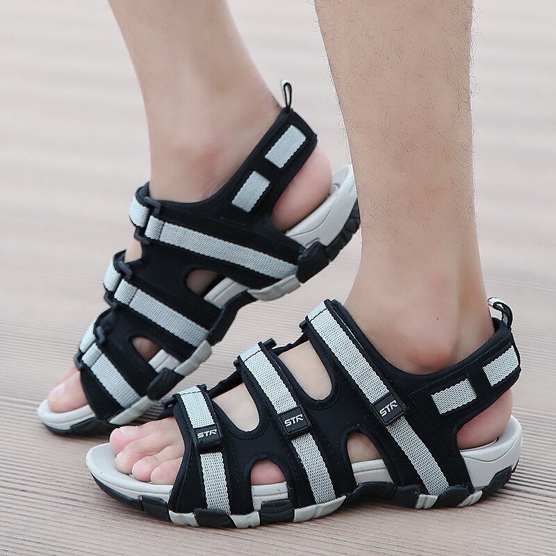 M-anxiu Männer gucken-Zehe Gummi Sohle Kreuz-Band Haken-schleife Sandale Sommer lässig PU gleitschutz draussen Sandale Schuhe