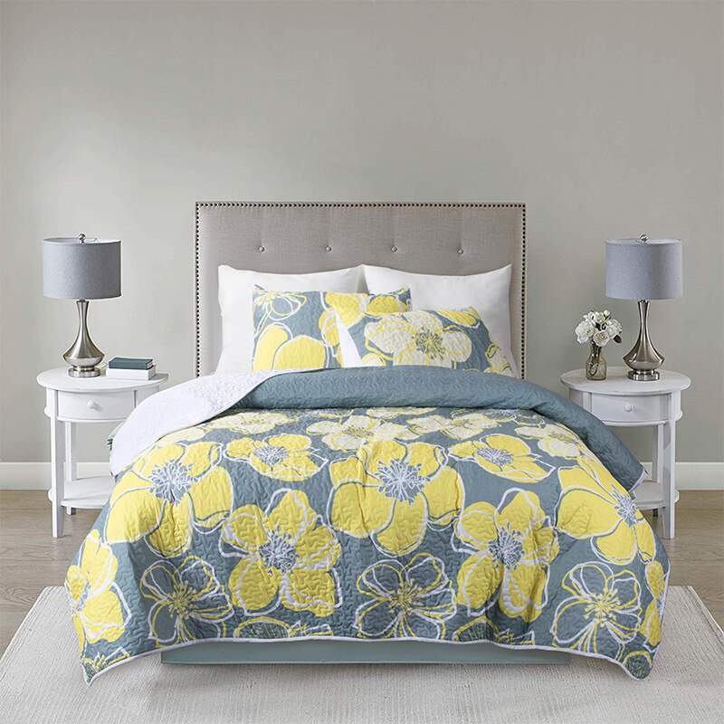 Bloemenprint Gewatteerde Sprei Op Het Bed Patchwork Dekbed Dekbed Deken Dekbed Plaid Linnen Cubrecam Bed Cover Colchas Koningin: H / Queen