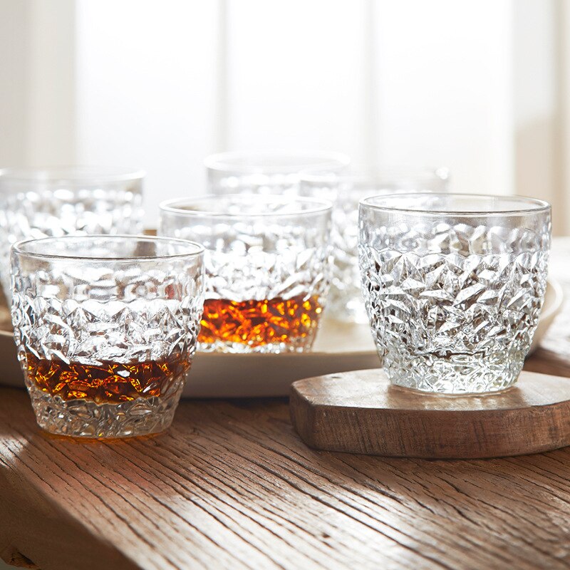 2 stk gennemsigtigt relief glas kop bar øl whisky vin juice glas hjemmekontor drikkeglas drinkware 300ml szklanki