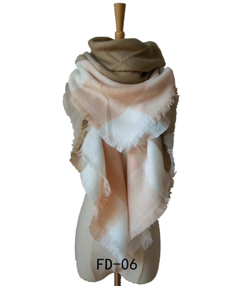 knitted spring winter women triangle scarf plaid warm cashmere scarves shawls luxury brand neck bandana pashmina lady wrap: color 4