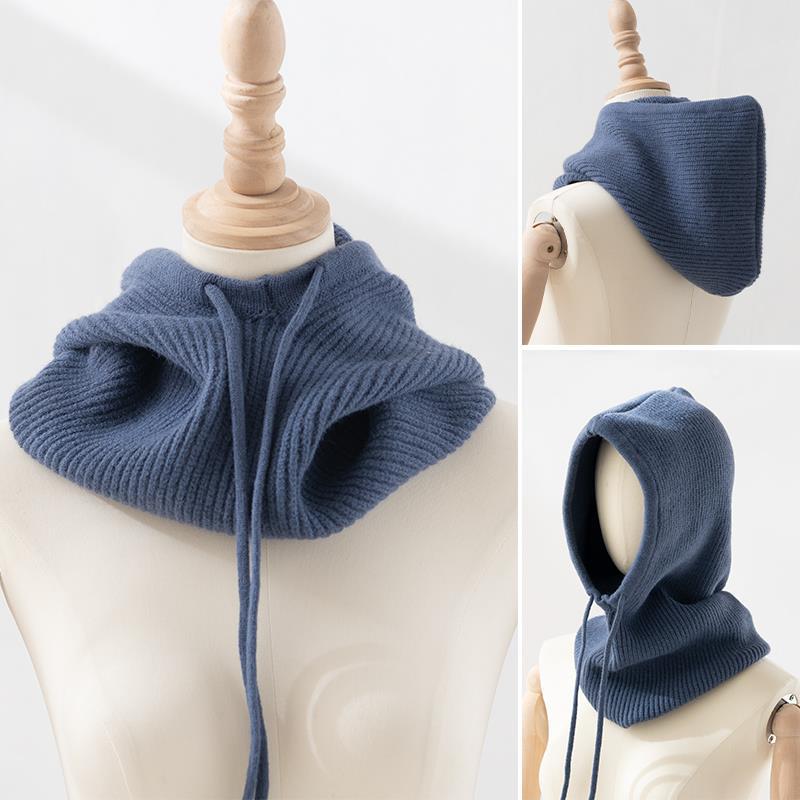 Gorro con capucha para mujer y niña, bufanda de doble uso, de punto grueso y cálido, novedad, Invierno: Blue 01