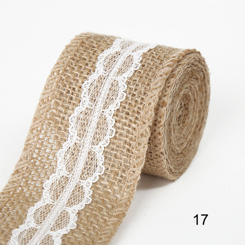 2M/Roll Natuurlijke Jute Grof Linnen Lint Wit Kant Bruiloft Verjaardag Kerst Decoratie Diy Ambachten Retro Verpakking lint