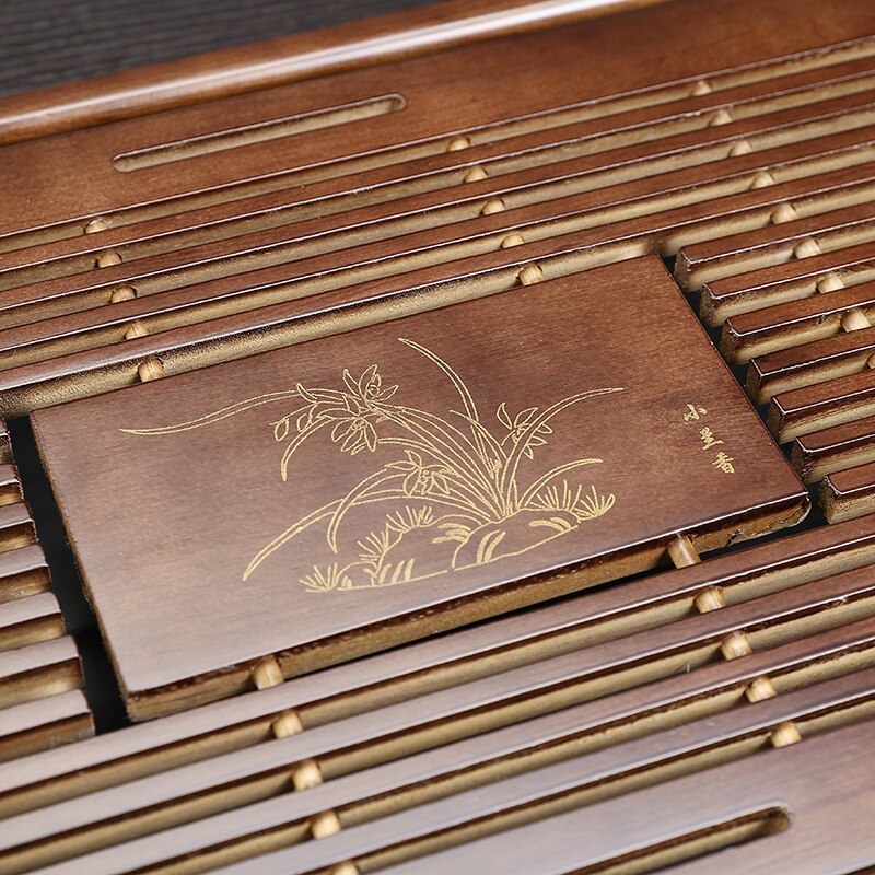 Bandeja de chá de madeira maciça conjunto de chá kungfu gaveta de drenagem de água chinesa bandeja de chá 43x27x5.5cm