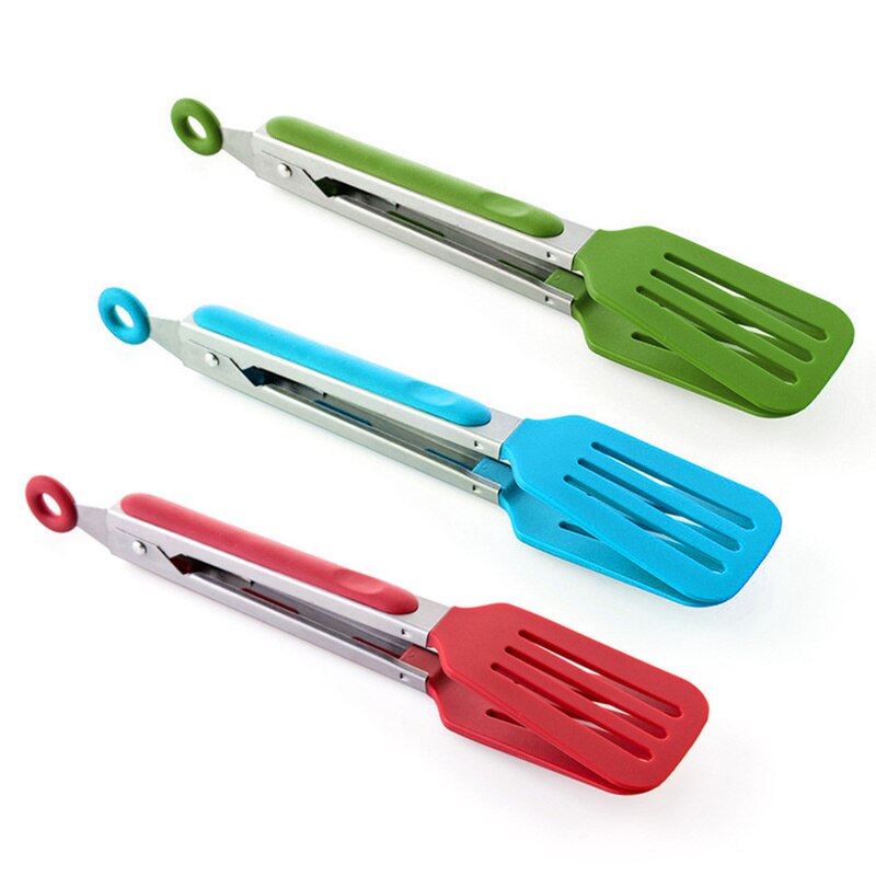 Non-stick Nylon Kitchen Spatula Tong Meat Bread Salad Tong Stainless Steel Clip Barbecue Lock Cooking Serve Food Tong Hole Cap