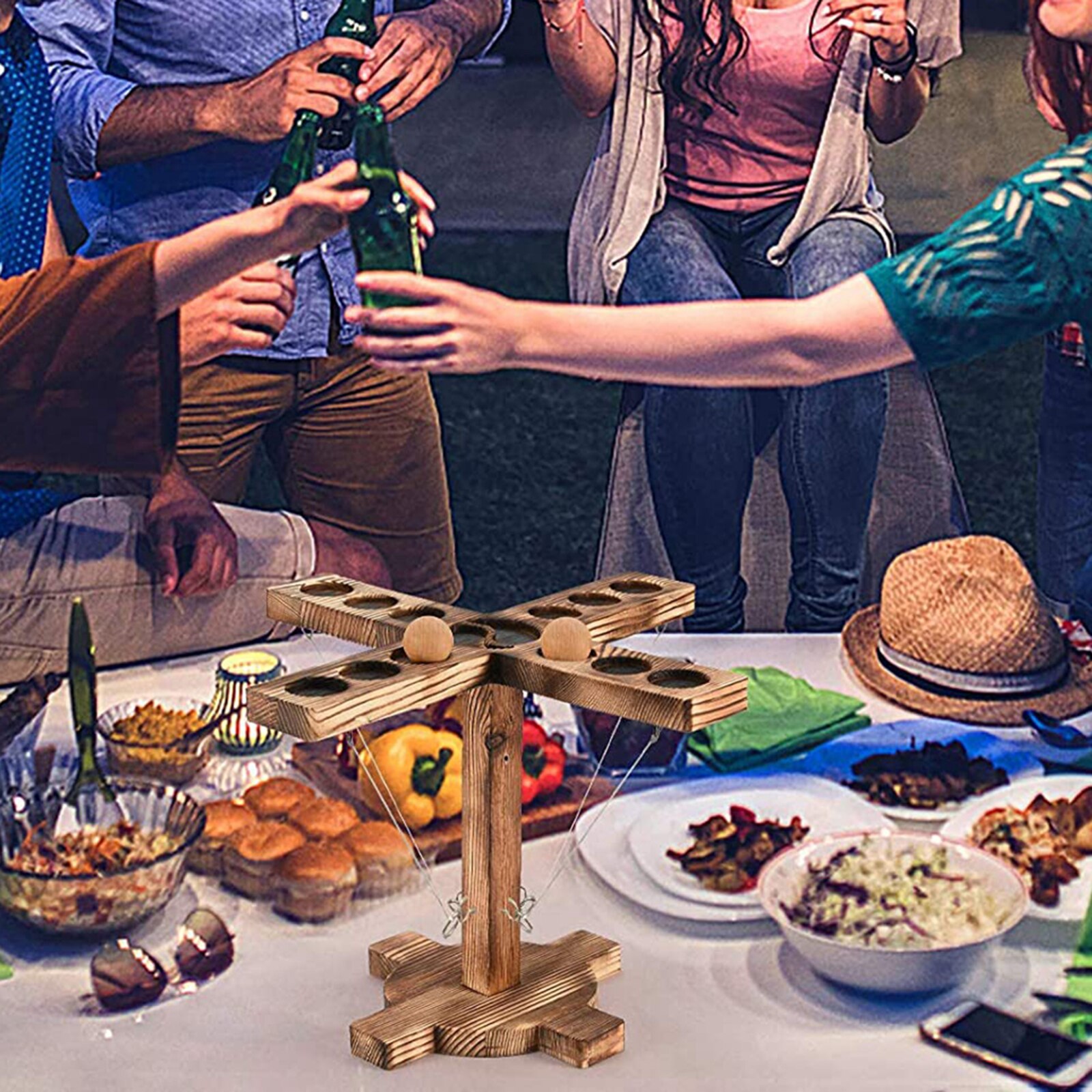 Wood Hook & Ring Toss Bars Game, Interactive Game For Adults and Kids, Drinking Games for Party, Camping, Bars, Home