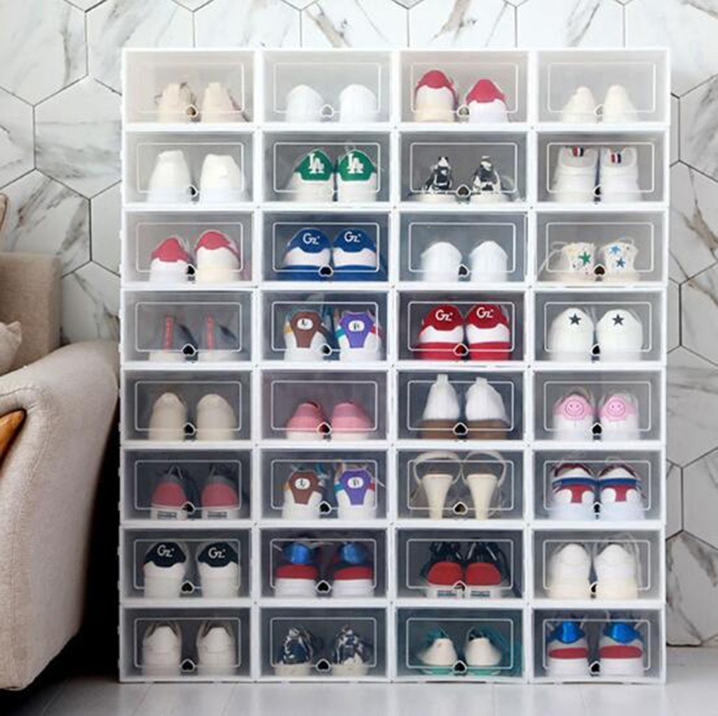 1stackable Transparent Shoe Box Dustproof Storage Box Can Be Superimposed Combination Shoe Cabinet Clamshell Shoe Organizer#P30