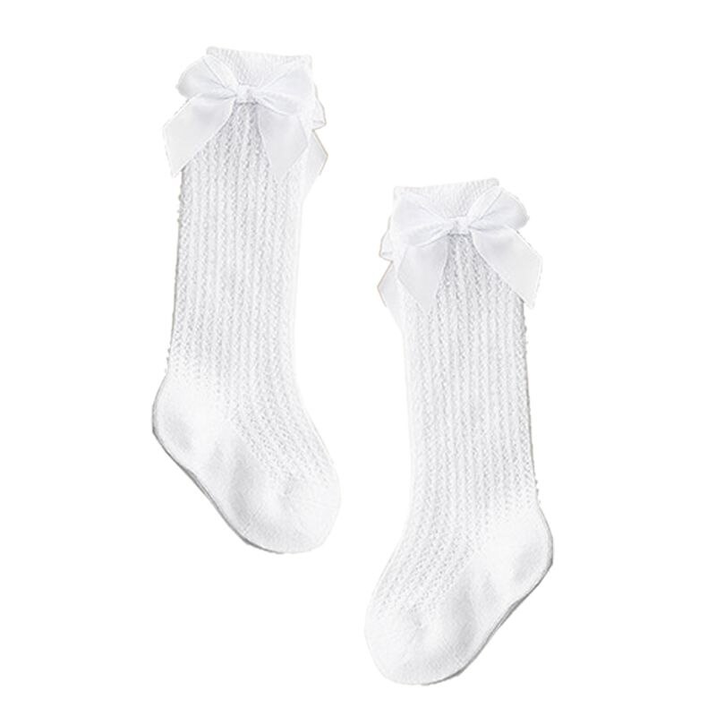Chaussettes à nœud papillon pour bébé fille, en coton, mignonnes, hautes, en maille, pour enfants de 0 à 2 ans, collection printemps et été: W