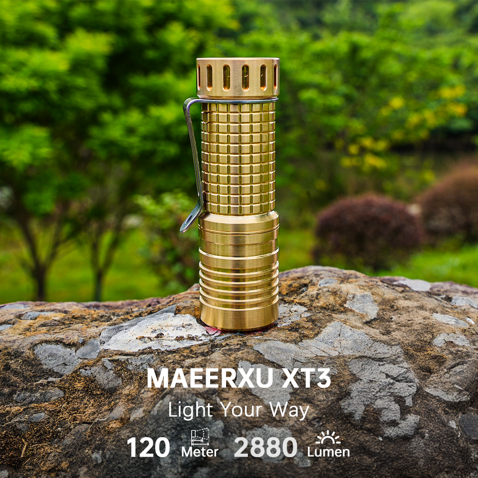 Maeerxu  xt3 messing lommelygte kraftfuld batteri lommelygte 18350 batterier 2800lm edc lommelygte genopladelige led lommelygter til camping