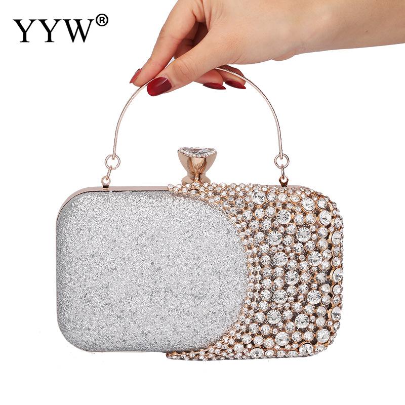 Hochzeit Diamant Frau Tasche Kupplung Tasche Silber Gold Kristall Handtaschen Schlinge Paket praktisch Tasche Passenden Tasche Geldbörse: Silber-