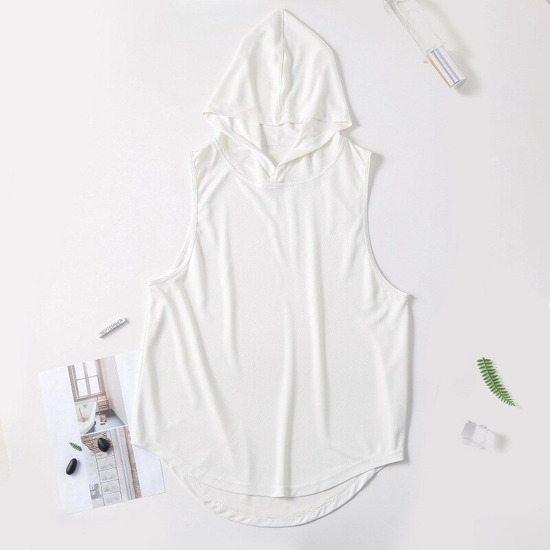 Sport Vest Mannen Zomer Sneldrogende Losse Fitness Fietsen Basketbal Training Hooded Fitness Vest: White / M