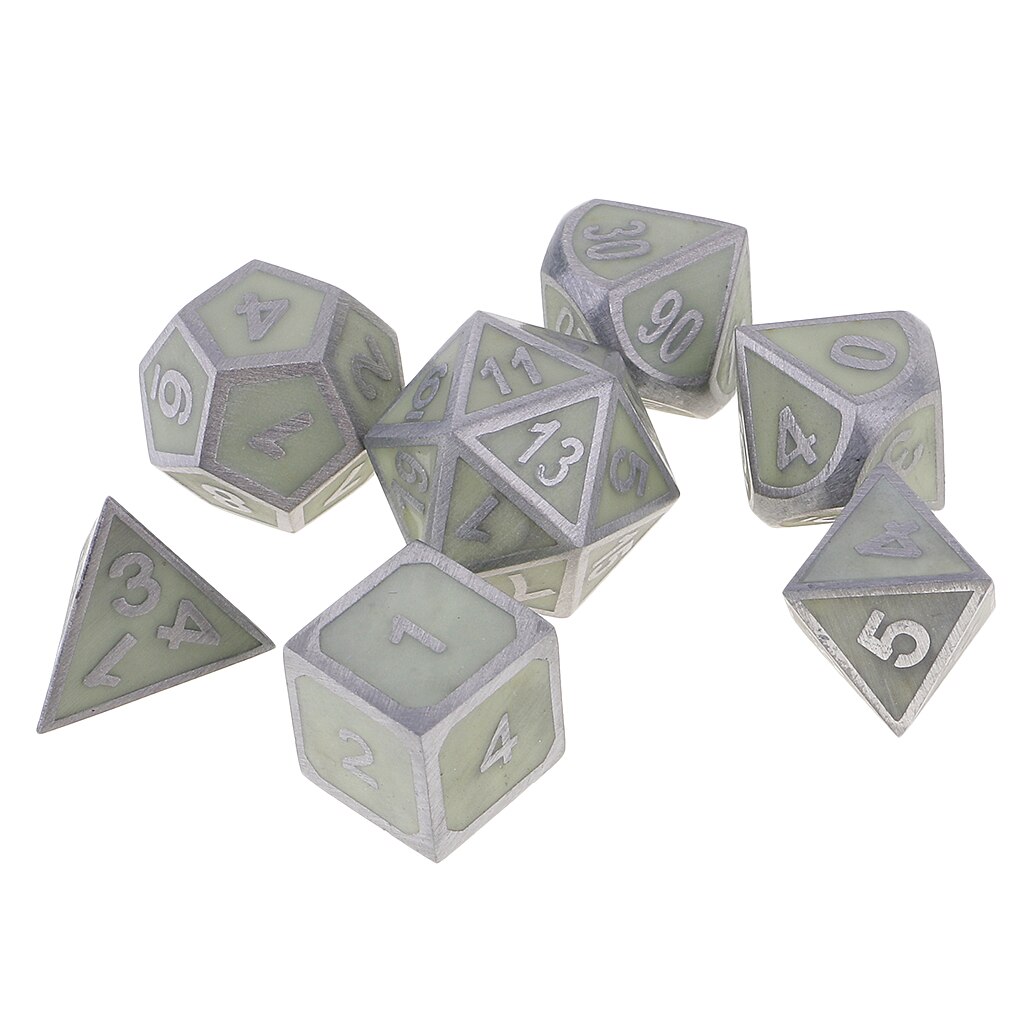 Set of 7 Multi-sided Dice D4-D20 for DND TRPG MTG Game Accessory DIY Glow In The Dark 0.62inch