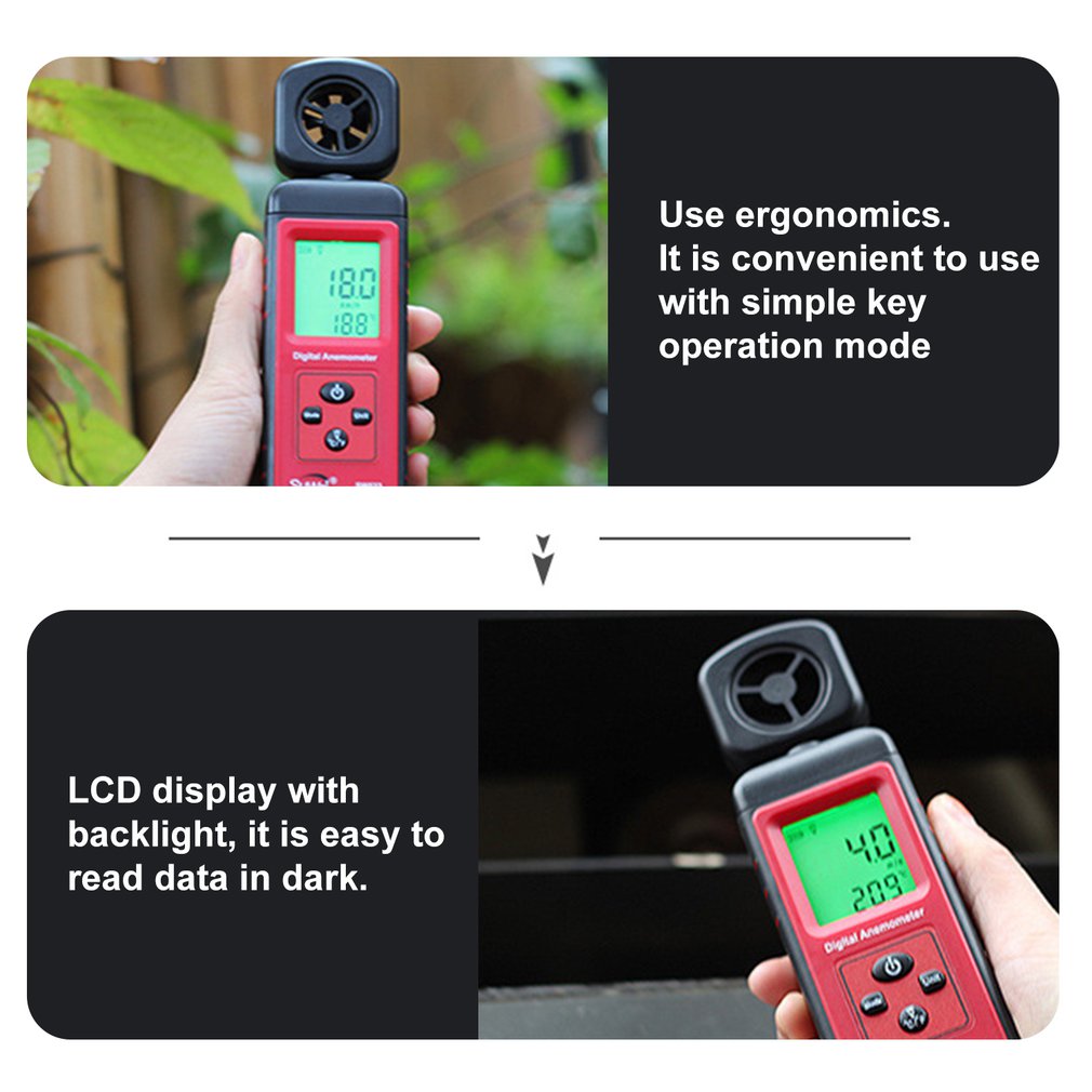 Digitale Anemometer Thermometer Draagbare Wind Air Gauge Meter Windmeter Meten Temperatuur Tester