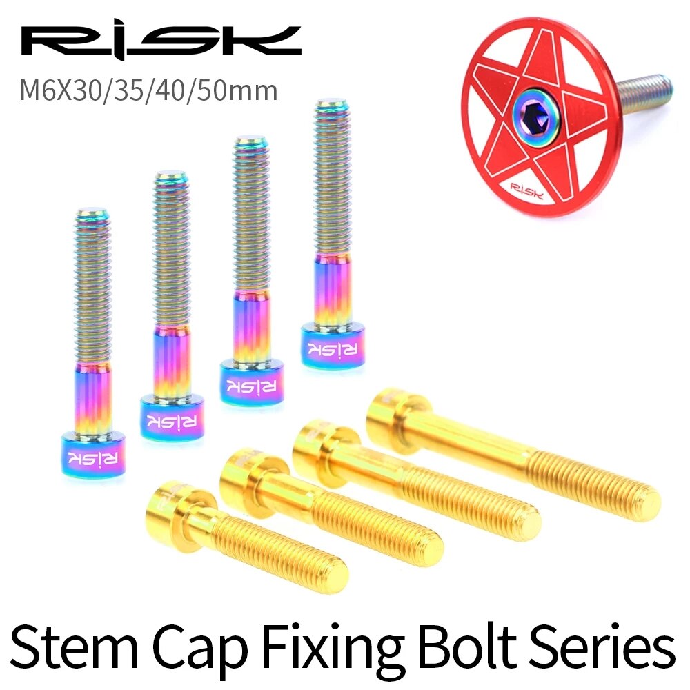RISK Titanium Bolts M6 x 30 35 40 50mm Allen Key MTB Road Bike Taper Head Screw Bicycle Headset Cap Fixing Bolts Rainbow Gold