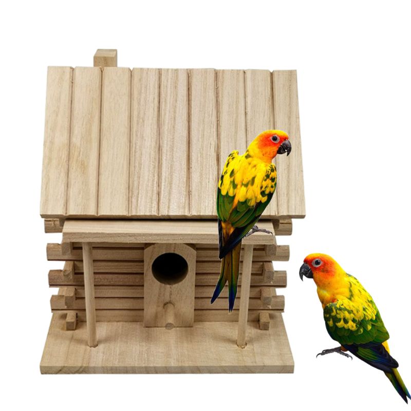 Casa de pájaros de madera caja de cría de pájaros nido al aire libre Hut juguete para mascotas