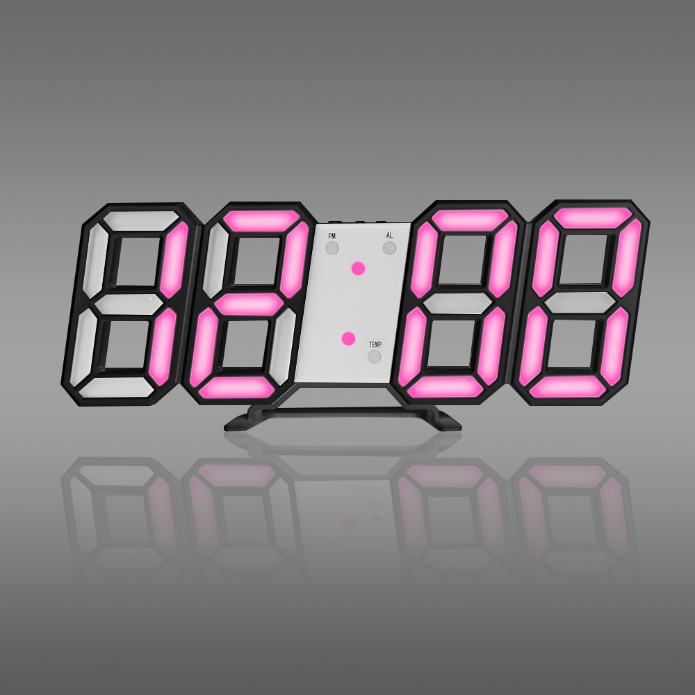 3D LED Wanduhr Moderne Digitale Tisch Uhr Alarm Nachtlicht Uhr Für Heimat Wohnzimmer Dekoration: Rosa B
