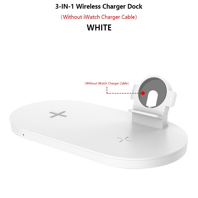 Qi Wireless Charger 3in1 15W (MAX) Fast Charging Stand Dock for Apple Watch 5 4 Airpods 2 3 Wireless Charge for iPhone Samsung: White