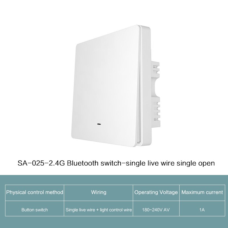 2.4G Smart Wall Switch Single Live Wire No-Neutral Line Smart Switch APP Control Remote Control Bluetooth Control