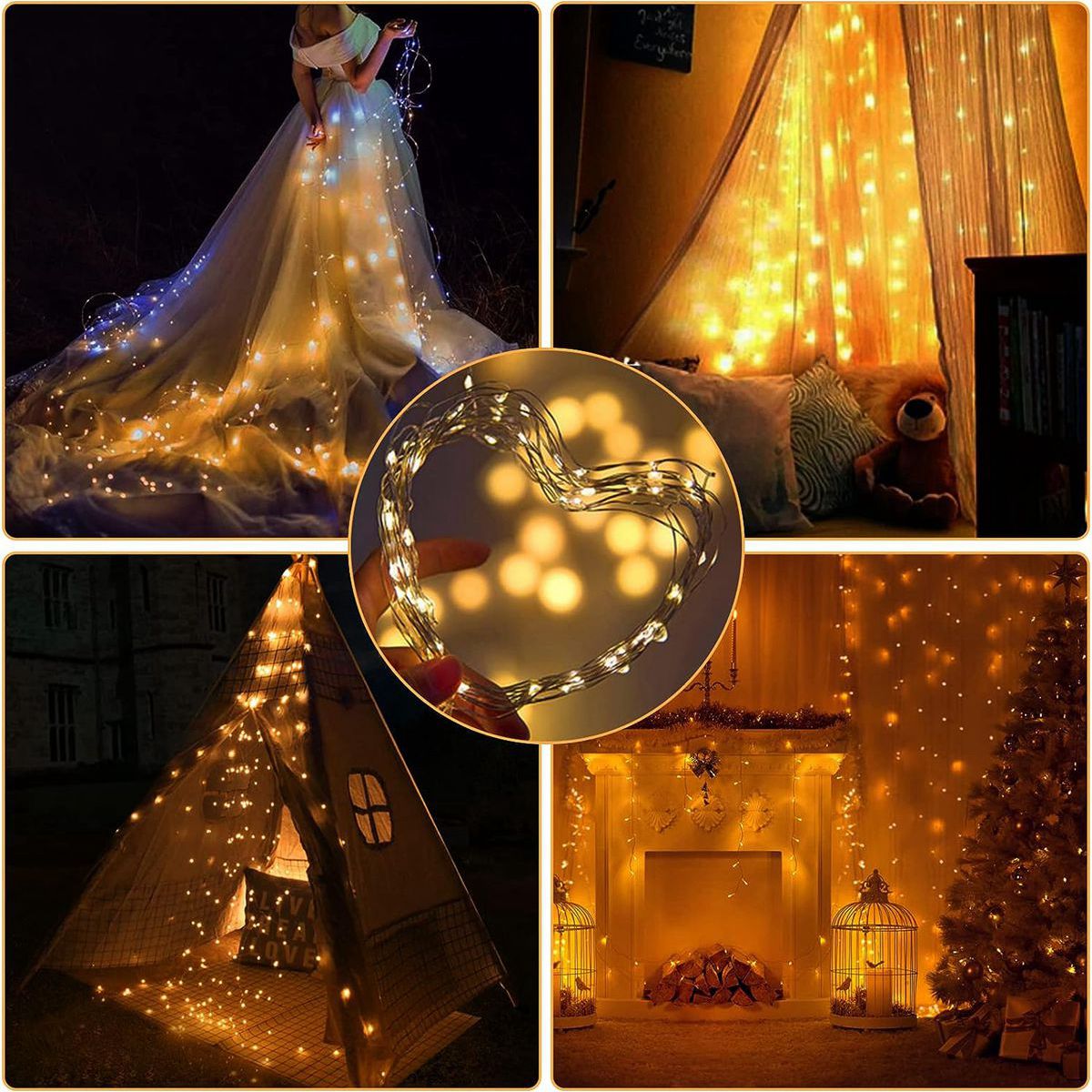 6 pacote de luzes de fadas led a pilhas luz da corda à prova dwaterproof água fio prata para diy festa casamento quarto pátio decoração natal