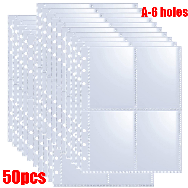 5/50pcs 4-Pocket Binder Photocards Holder Binder Background Paper Kpop Photo Album 6/3 Holes Inner Page Photo Card Binder Sleeve: light green