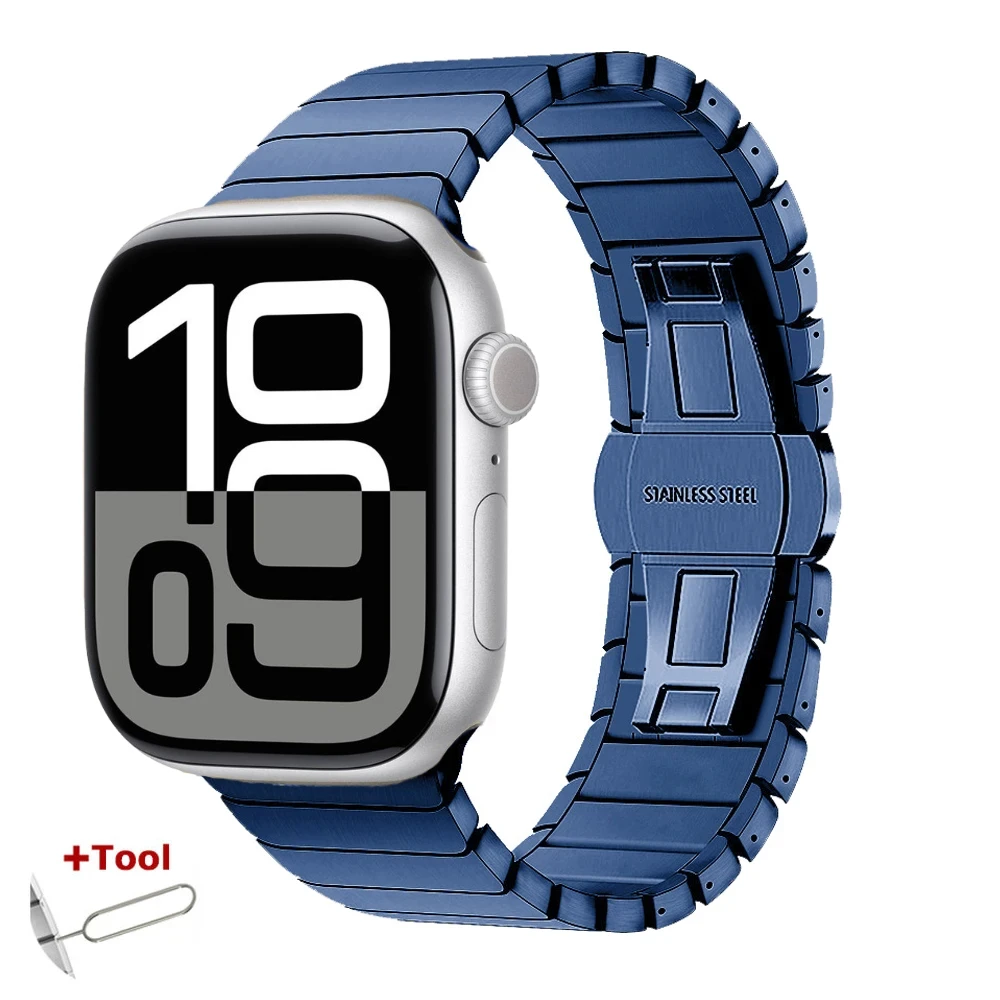 Metallinen ranneke apple watch 10 46mm 42mm ultra 49mm 9 8 7 45mm 41mm -rannekkeelle, kellonranneke iwatch series 6 5 4 se 44mm 40mm -mallille: Sininen vaaleanpunainen / 11mm