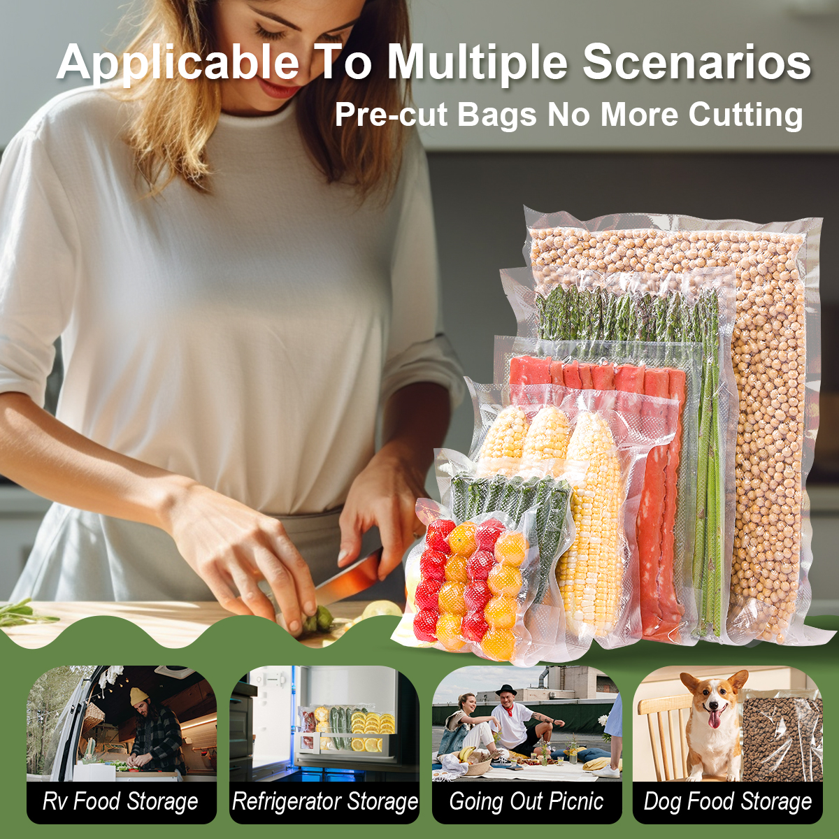 Bolsas de vacío de cocina para sellador al vacío de alimentos, máquina de embalaje, bolsa de almacenamiento de alimentos, accesorios de cocina sin BPA, 100 unids/lote