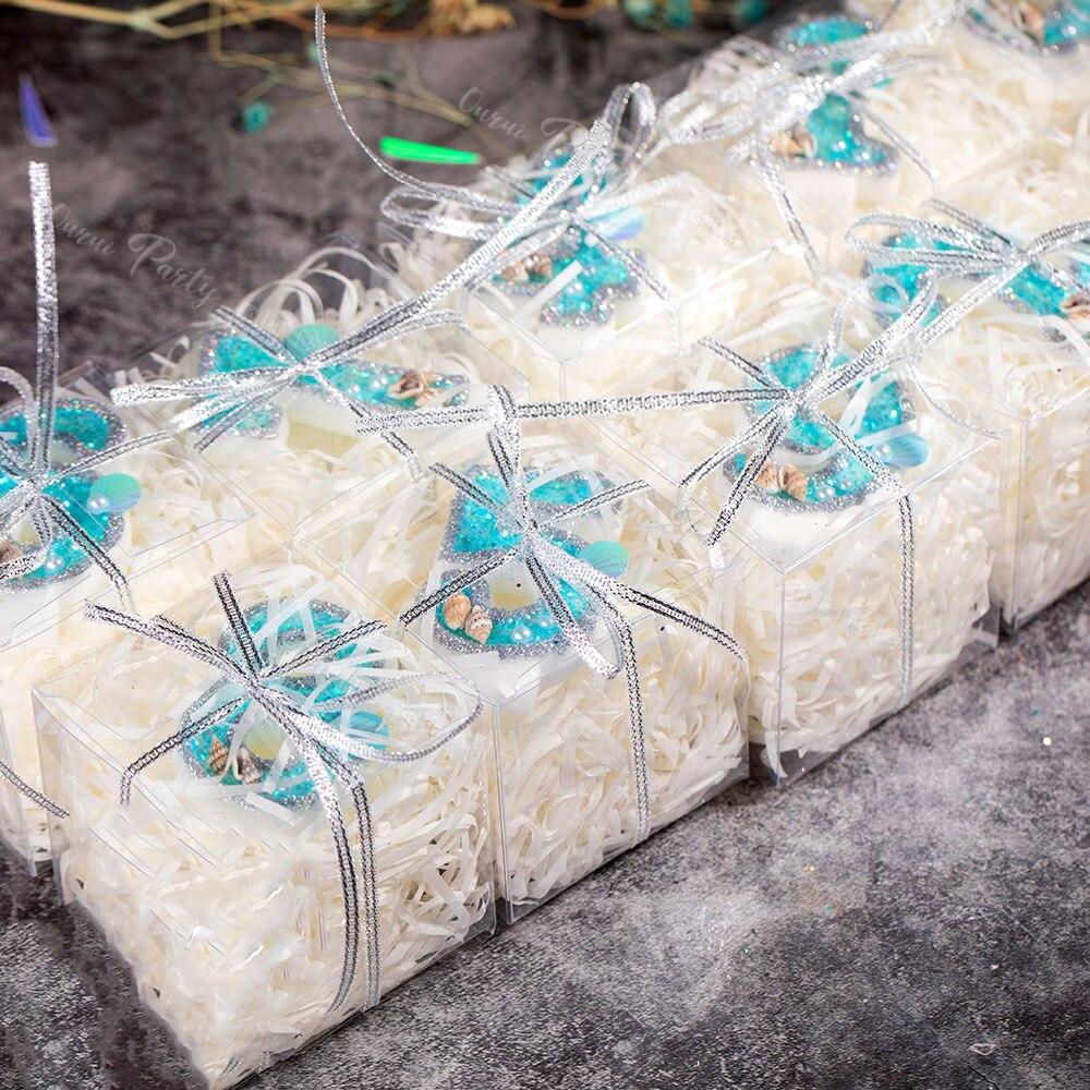 Decoraciones azules para pastel de cumpleaños de bebés y niños, vela de concha de océano brillante para Baby Shower, recuerdo para niños de 0 a 9 velas, suministros para hornear