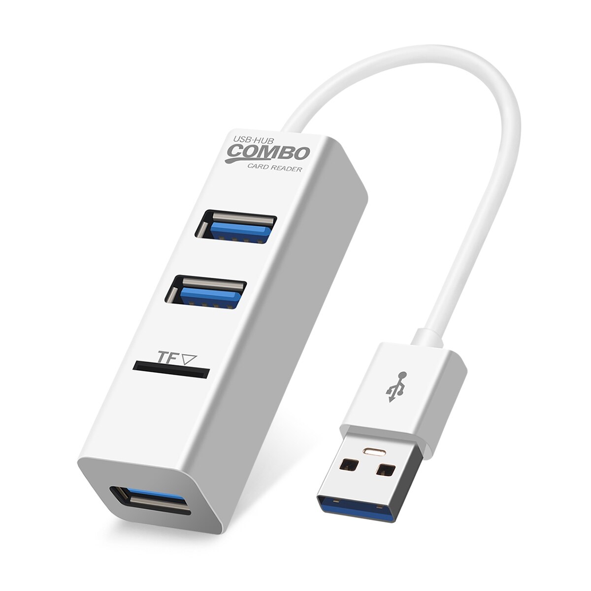 Mini 3 Ports USB Hub USB 2.0 Hub Splitter TF Card Reader Adapter For Laptop Desktop Peripherals Computer Accessories High Speed: White