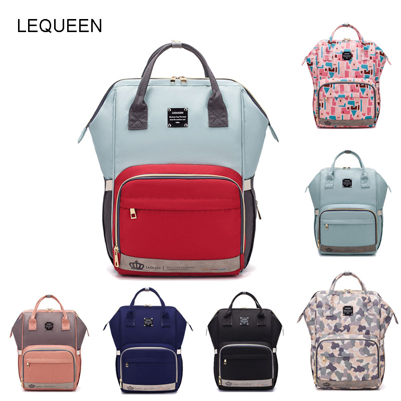 Lequeen-Bolsa de pañales para bebé, mochila de viaje, bolsa de lactancia, portátil, multicolor