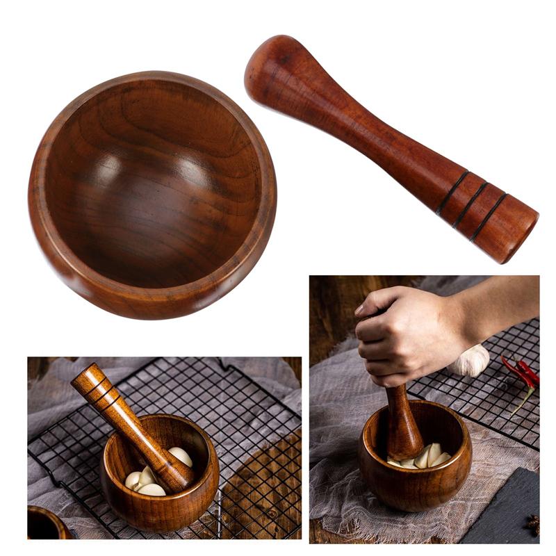 Houten Knoflook Mortel Stamper Slijpmachines Kom Set Knoflookpers Gember Vloerplaten Pot Spice Pepermolen Gereedschap Keukengereedschap
