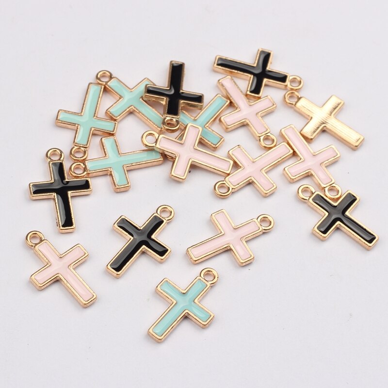 50pcs/lot Zinc Alloy Mini Cross Enamel Charms For DIY Jewelry Making Finding Accessories