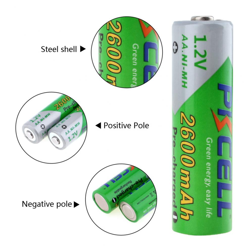 Pkcell 4 Stuks 1.2V Aa R6 Ni-Mh 2600Mah Lsd Oplaadbare Batterijen Hoge Capaciteit Pre Opgeladen Batterijen Set Met 1200 Cyclus