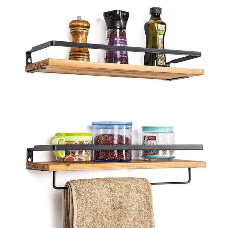 2Pcs Floating Shelves Wall Mounted Storage Holder Rustic Wood Wall Storage Shelves Organizer Kitchen Bathroom Storage Holder