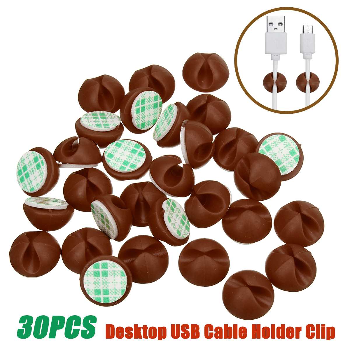 30pcs Car Desk Wall USB Wire Cable Line Fastener Clip Clips Holders Organizer Retainer Clamp Clamps Tie Lines Fixed: Coffee