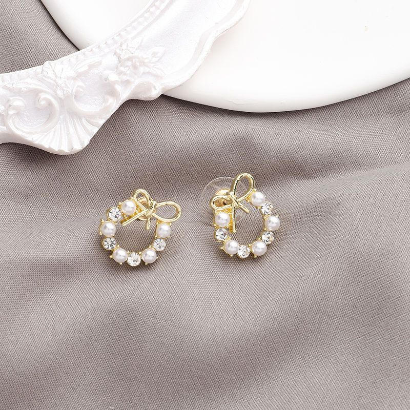 Boucle d'oreille coréenne avec pendentif en Imitation de perles pour femmes, tendance, cœur rond, fleur, nœud papillon, goutte d'eau, accessoires de bijoux élégants