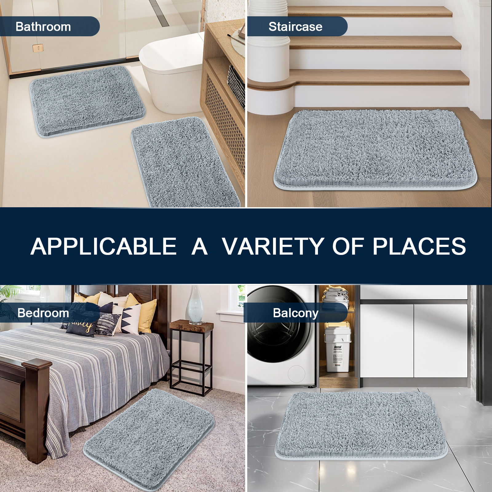 Badeværelsestæppe skridsikre bademåtter absorberende badeværelsesmåtte blød mikrofiber fodmåtte fluffy plys shaggy badeværelsestæpper og gulvmåtter
