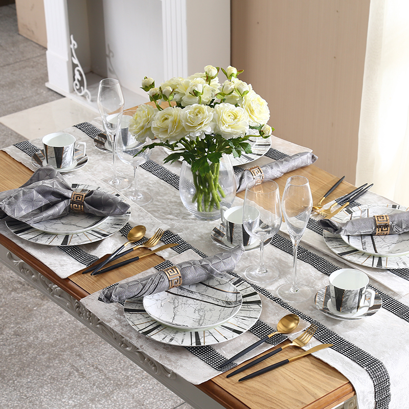 European Marble Texture Plates Ceramic Dinner Set Bone China Dessert Plate Steak Noodles Salad Snack Cake Plates Tableware
