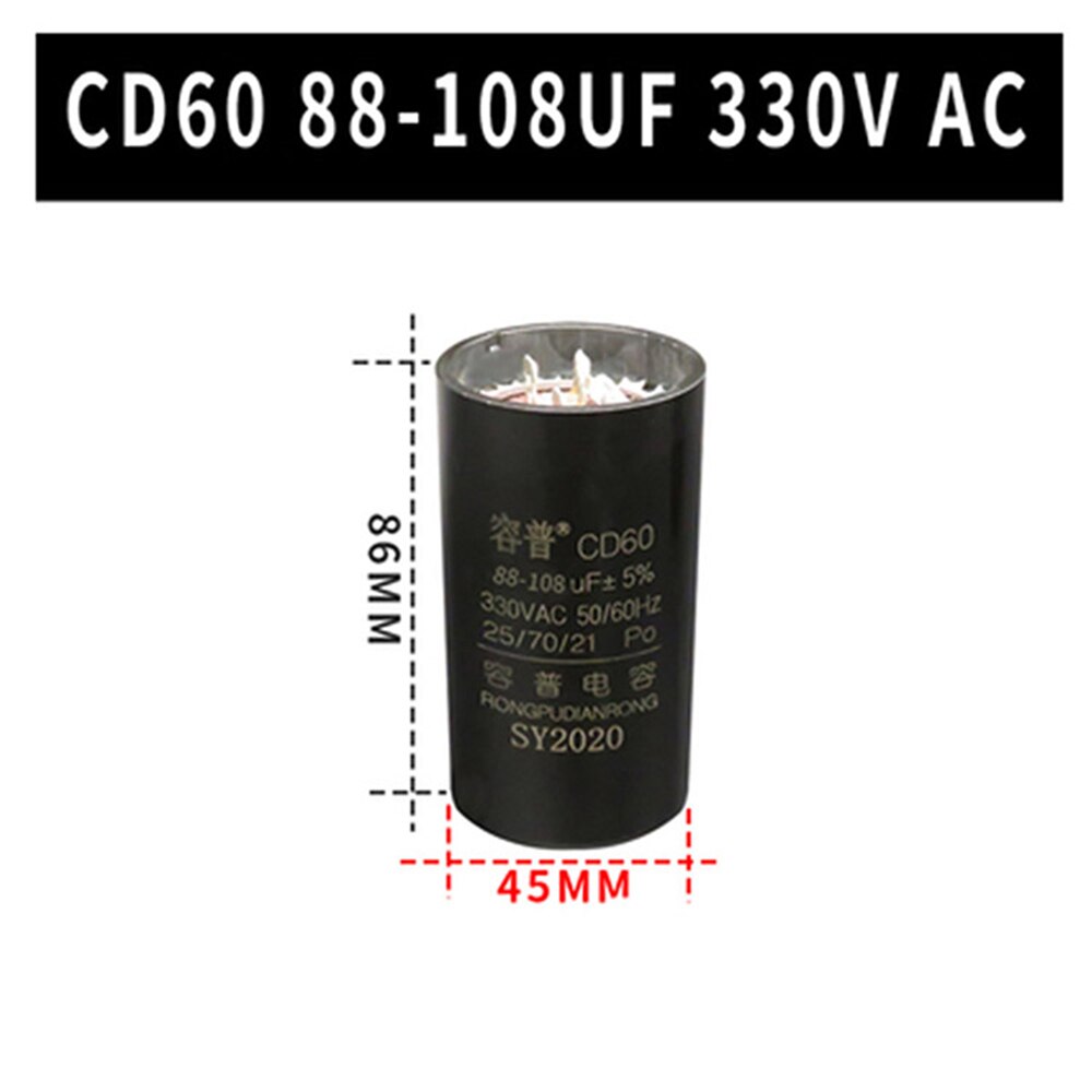 CD60 Motor Capacitor 145-175UF 161-193UF 189-227UF 216-259UF (plugs) AC330V 50/ 60HZ Fridge Compressor Start Capacitor: 88-108UF