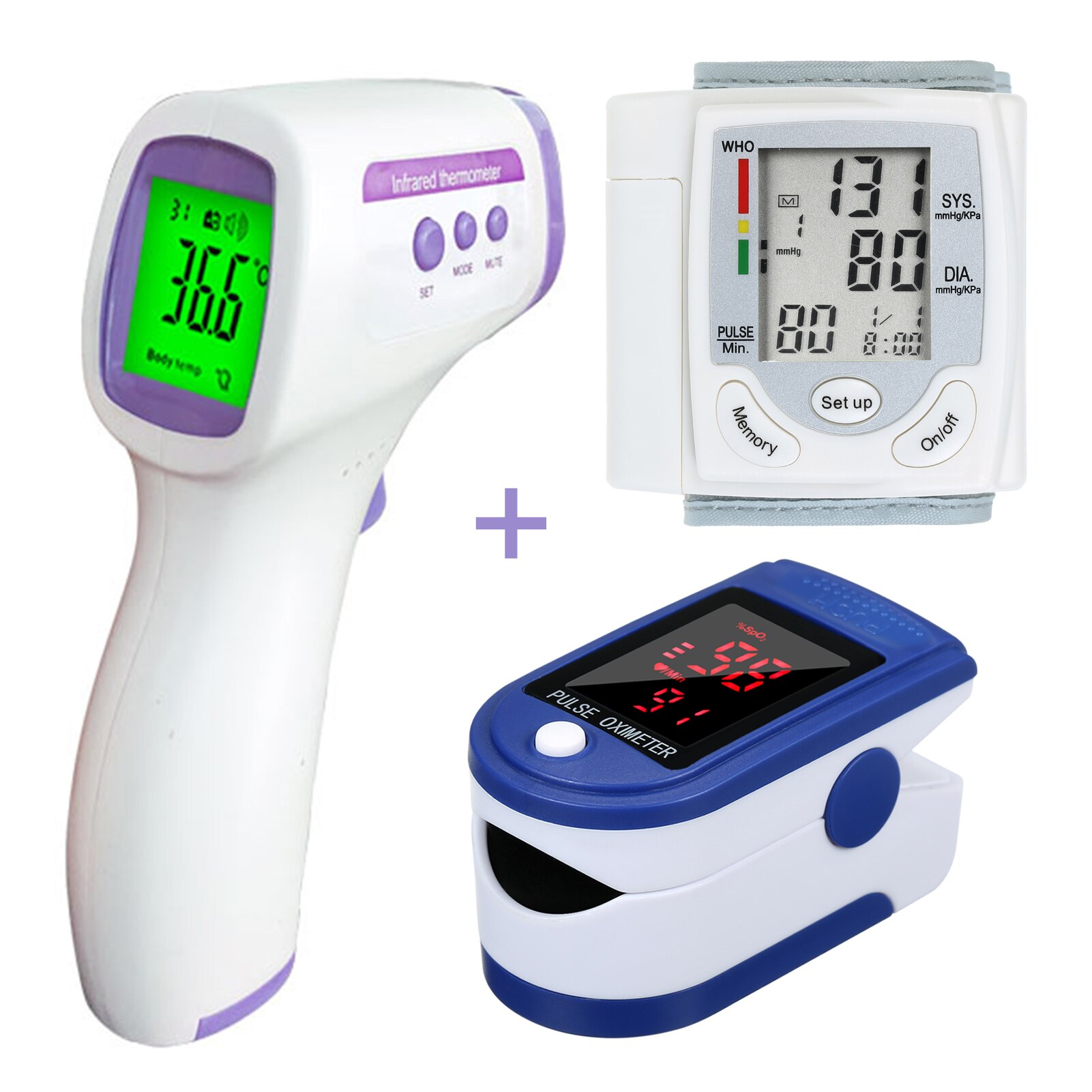Pande digital termometer berøringsfri infrarød termometer til feber fingerspids klip pulsoximeter tonometer hjemmebrug
