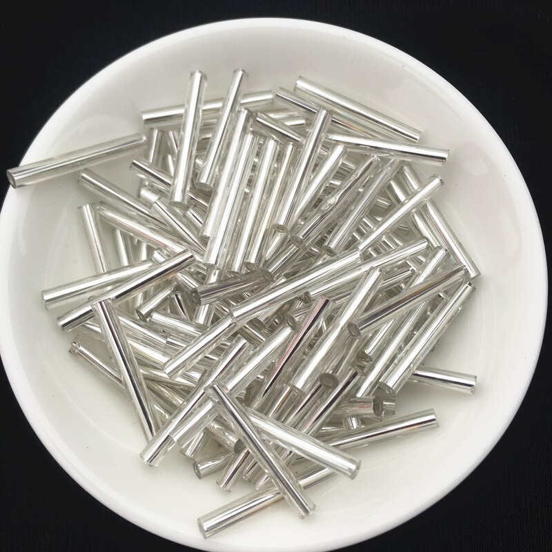 500g/ pakke 2.5*20mm lang størrelse sølv kerne tjekkisk glas frø bugle perler rør til smykker beklædningsgenstand tilbehør perler til tøj