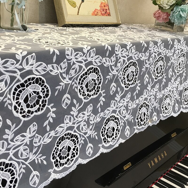 Ihålig spets pianoöverdrag handduk dubbellager-stil piano dammskydd volang stolsöverdrag