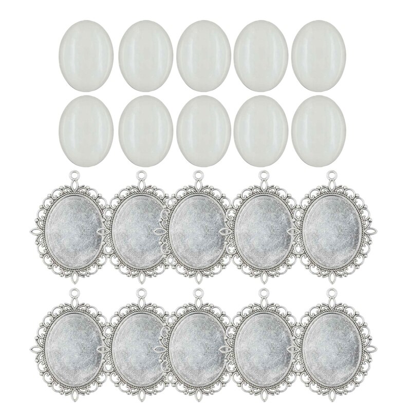 10 Set Bezel Hanger Trays Ovale Bezel Trays Blank Hanger Bases Met Glas Cabochons Wedding Boeket Foto Bedels