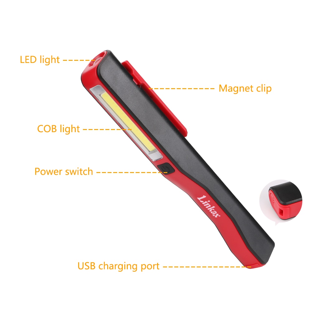 3W COB Magnetic Working Flashlight Top of the lights Flashlight Li-ion AAA Battery Torch USB Cable For Outdoor Camping Light