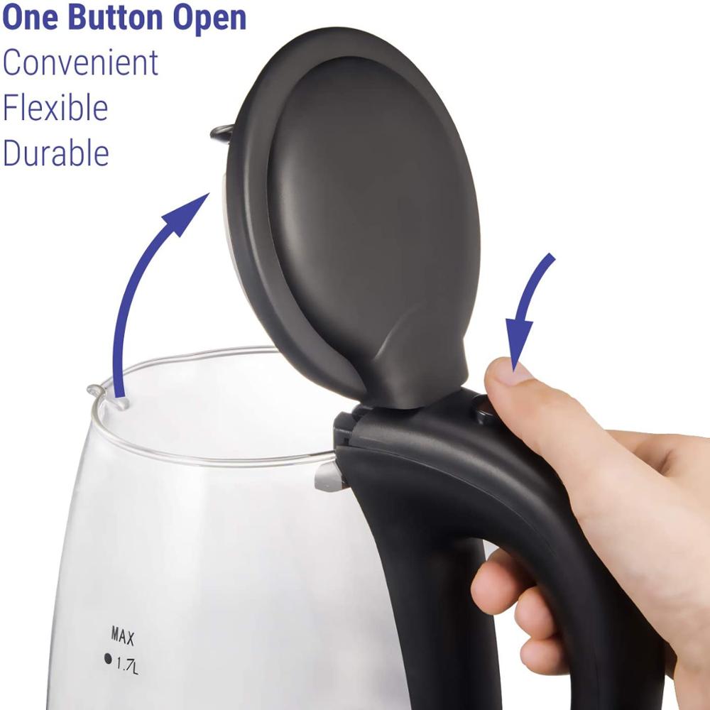 Queensense Kettle Glass Electric Kettle, 1.7 L Tea Maker with Blue LED Lighting, 2200 W Fast Heating Kettle with Auto Shut-off