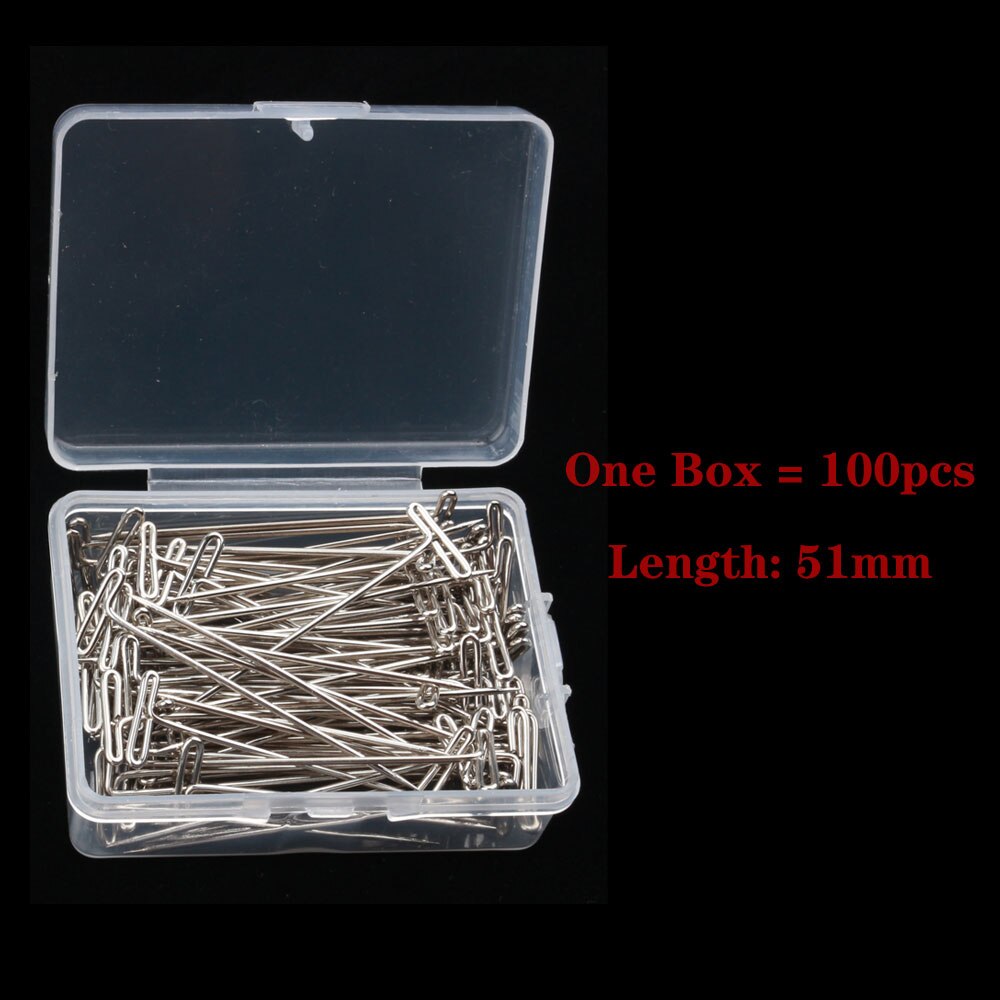50/100 st långa t stift silver peruk stift för peruktillverkning/visning på skyltdocka dukhuvud 38/51mm t stift nål salong stylingverktyg: 51mm-100 st