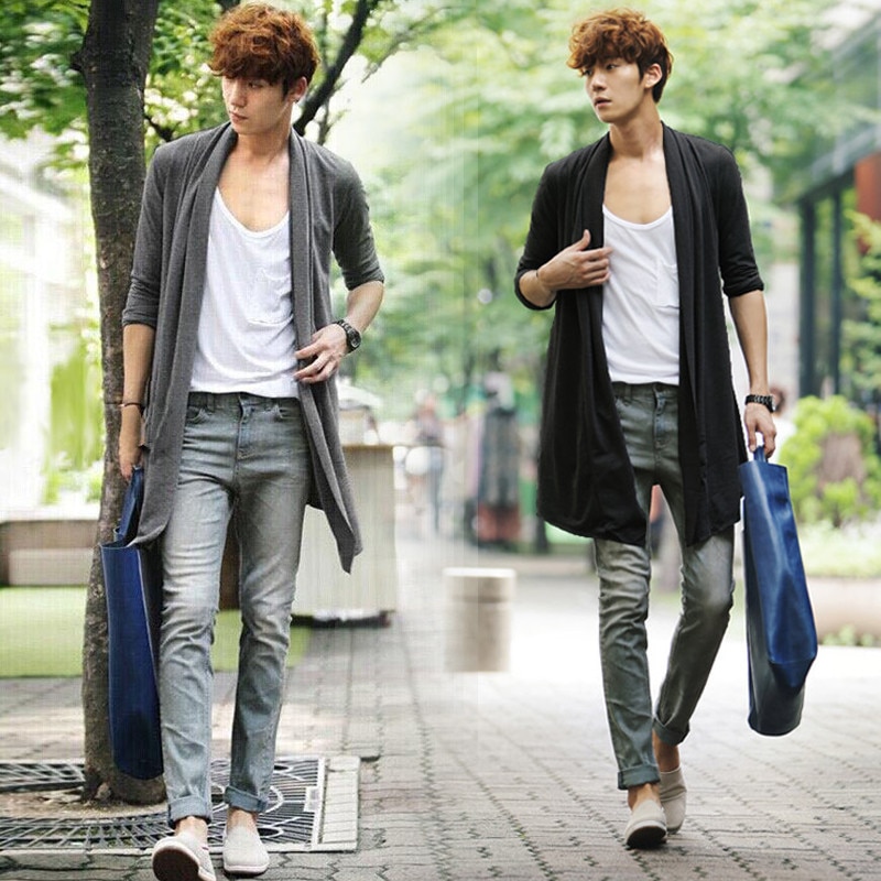 Men The Long Thin Cardigan Korean Male Cloak Coat Non Mainstream