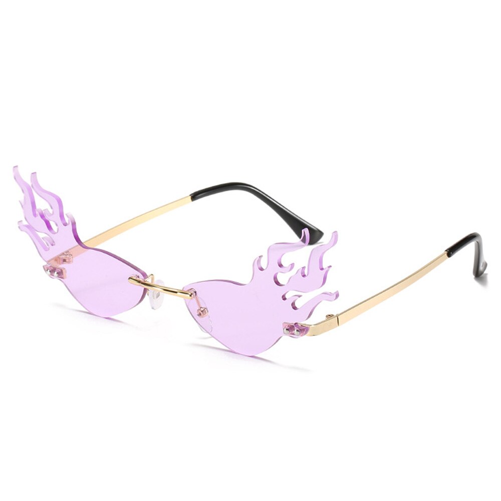Gafas de sol con estilo de llamas de fuego para mujer, anteojos de sol femeninos de , con forma onduladas, sin marco, metálico clásico, lentes ópticas de espejo, con UV400: 3